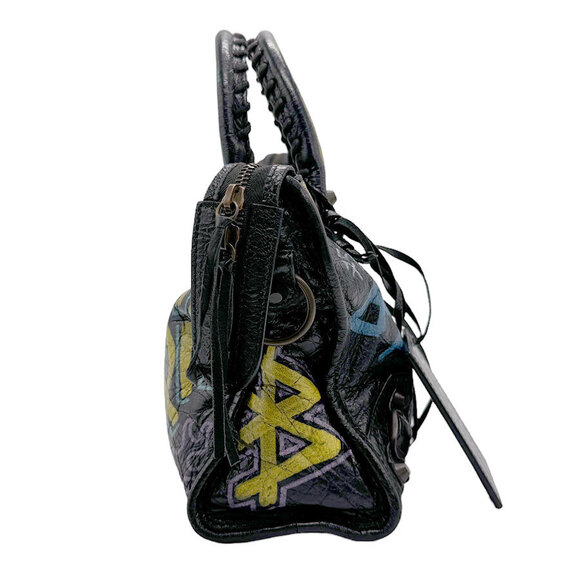 Balenciaga Graffiti City Leather Shoulder Bag Black Multicolor - Picture 2 of 5